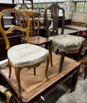 A George III mahogany dining chair, A Victorian elm and beech Windsor kitchen chair and a giltwood