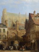 Lewis John Wood RI (1813-1901), oil on board, 'Church of St Nicolas, Rouen', signed verso and