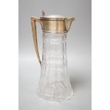 A late Victorian silver mounted cut glass claret jug, with reeded bands, John Grinsell & Sons,