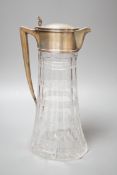A late Victorian silver mounted cut glass claret jug, with reeded bands, John Grinsell & Sons,