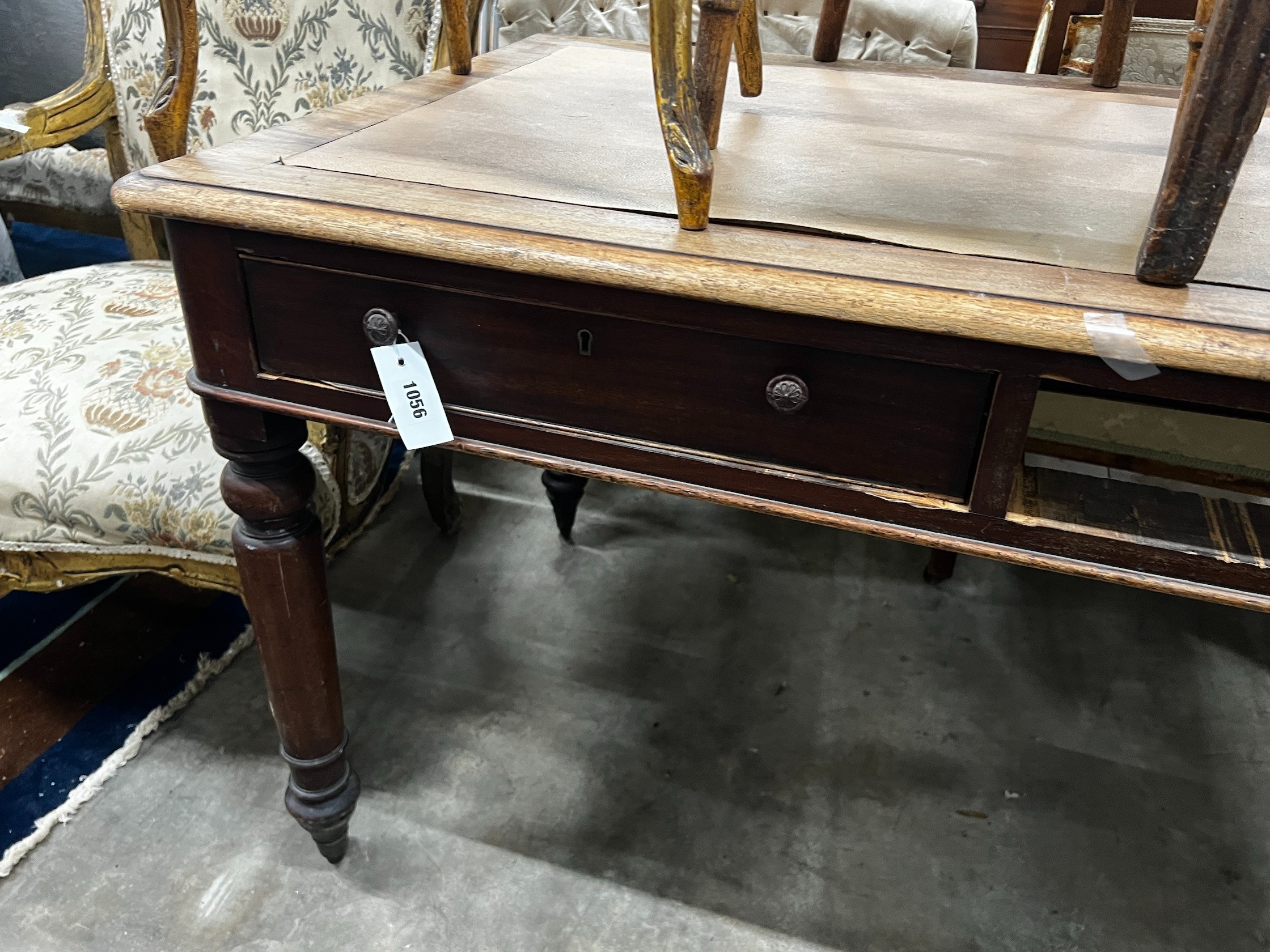 A Victorian mahogany two drawer writing table, width 120cm depth 74cm height 74cm - Image 3 of 3