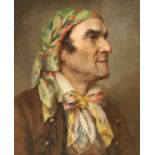 Late 19th century French School, oil on canvas, Portrait of a gentleman wearing a headscarf, 55 x