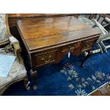 A George III and later oak kneehole table, converted from a stand, width 100cm depth 65cm height