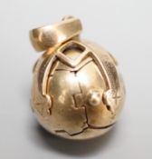 An early 20th century 9ct and white metal masonic ball pendant, diameter 15mm.