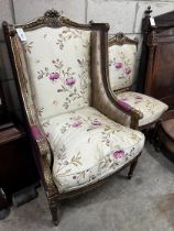 A late 19th century French carved giltwood and composition armchair, width 58cm depth 62cm height