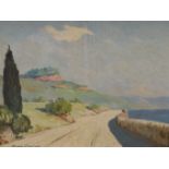 Joseph Pavis D'Escurac (1882-1946), oil on canvas, Lakeside road, signed, 45 x 60cm