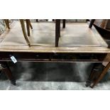 A Victorian mahogany two drawer writing table, width 120cm depth 74cm height 74cm