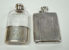 A George V engine turned silver hip flask, by Robert Pringle & Sons, Chester, 1929, 12.8cm and an
