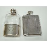 A George V engine turned silver hip flask, by Robert Pringle & Sons, Chester, 1929, 12.8cm and an