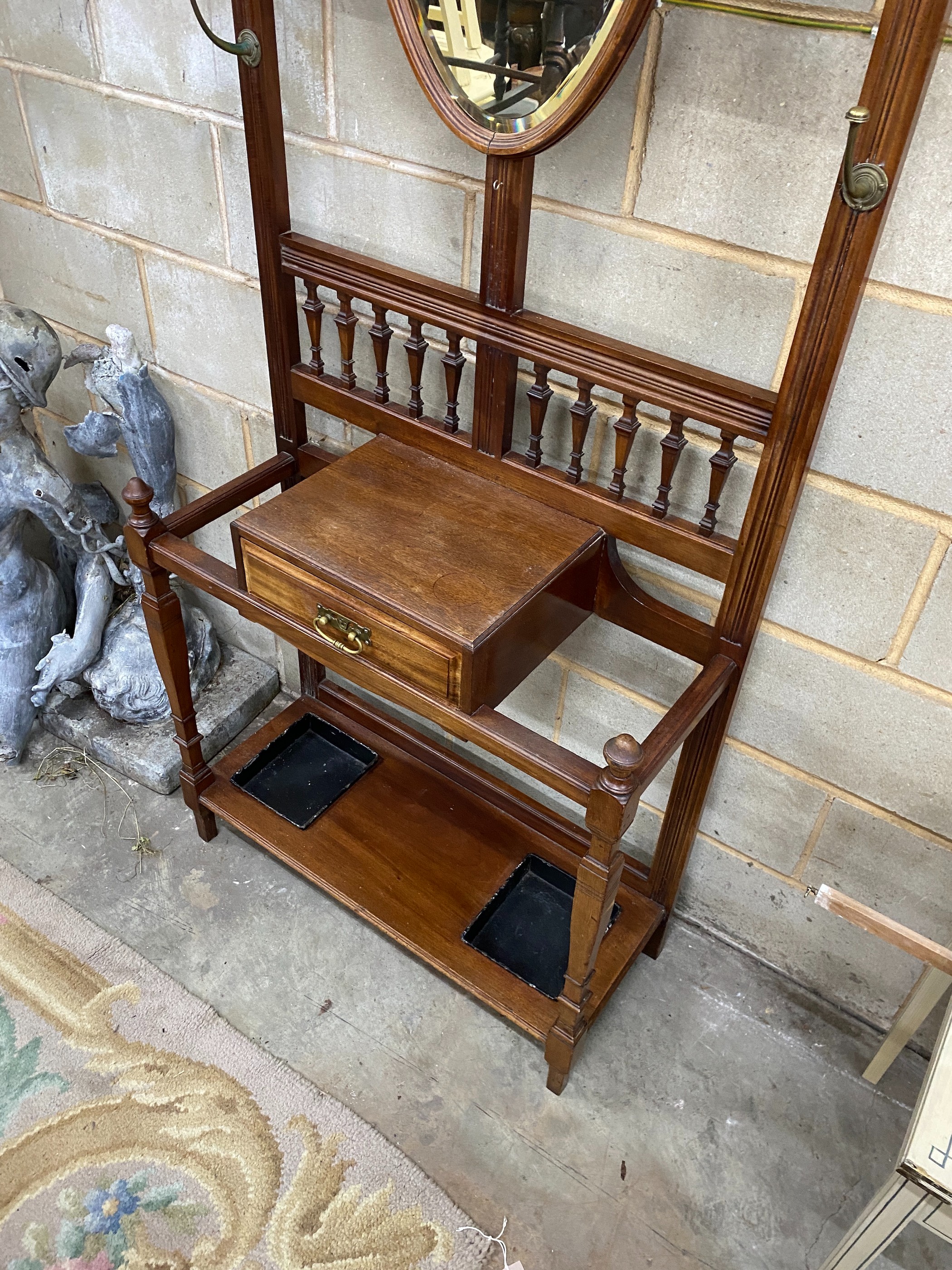 A late Victorian mahogany hall stand with shield silvered mirror, width 84cm, height 203cm - Image 3 of 3