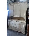 A late Victorian painted pine dresser, width 158cm depth 44cm height 230cm