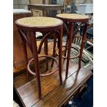 A pair of caned bentwood bar stools, height 76cm