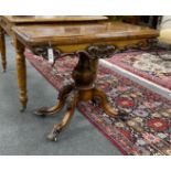 An early Victorian rectangular rosewood folding card table width 92cm, depth 45cm, height 73cm