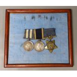 Egypt 1882 medal, Khedive star and Naval Long Service and Good Conduct medal to Wm. Barratt Sergt.