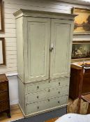 A Victorian painted pine and stencil decorated linen press, width 120cm, depth 57cm, height 225cm