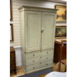 A Victorian painted pine and stencil decorated linen press, width 120cm, depth 57cm, height 225cm