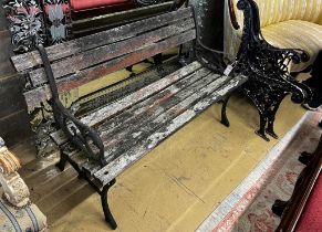 A Victorian style aluminium slatted garden bench, length 122cm together with a pair of cast metal