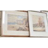 Two Cornish watercolour landscapes, Thos. Sewell Robins (1814-1880), Cornish Beach Scene, signed, 23