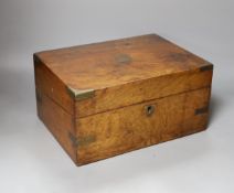 A Victorian brass bound walnut writing box, 29.5cm wide
