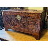 A Chinese carved camphorwood trunk, length 100cm, depth 50cm, height 60cm