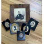 A small collection of six Victorian miniatures & silhouettes, the largest 19.5 x 16 cm