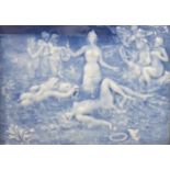 A Limoges style pate sur pate plaque, early 20th century, depicting sirens, plaque 17.5 X 23.5 cm