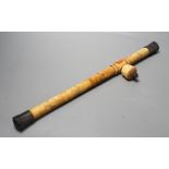 A Chinese bone opium pipe with figural decoration, 46cm wide