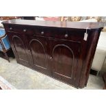A Victorian mahogany side cabinet, width 170cm, depth 35cm, height 92cm