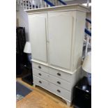 A late Victorian painted pine press cupboard, width 126cm, depth 50cm, height 211cm