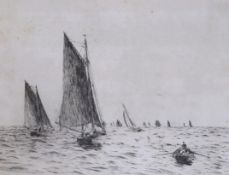 William Lionel Wyllie (1851-1931), drypoint etching, 'Fishing boats on the Hamilton Bank', signed