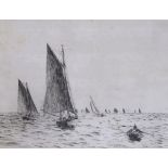 William Lionel Wyllie (1851-1931), drypoint etching, 'Fishing boats on the Hamilton Bank', signed