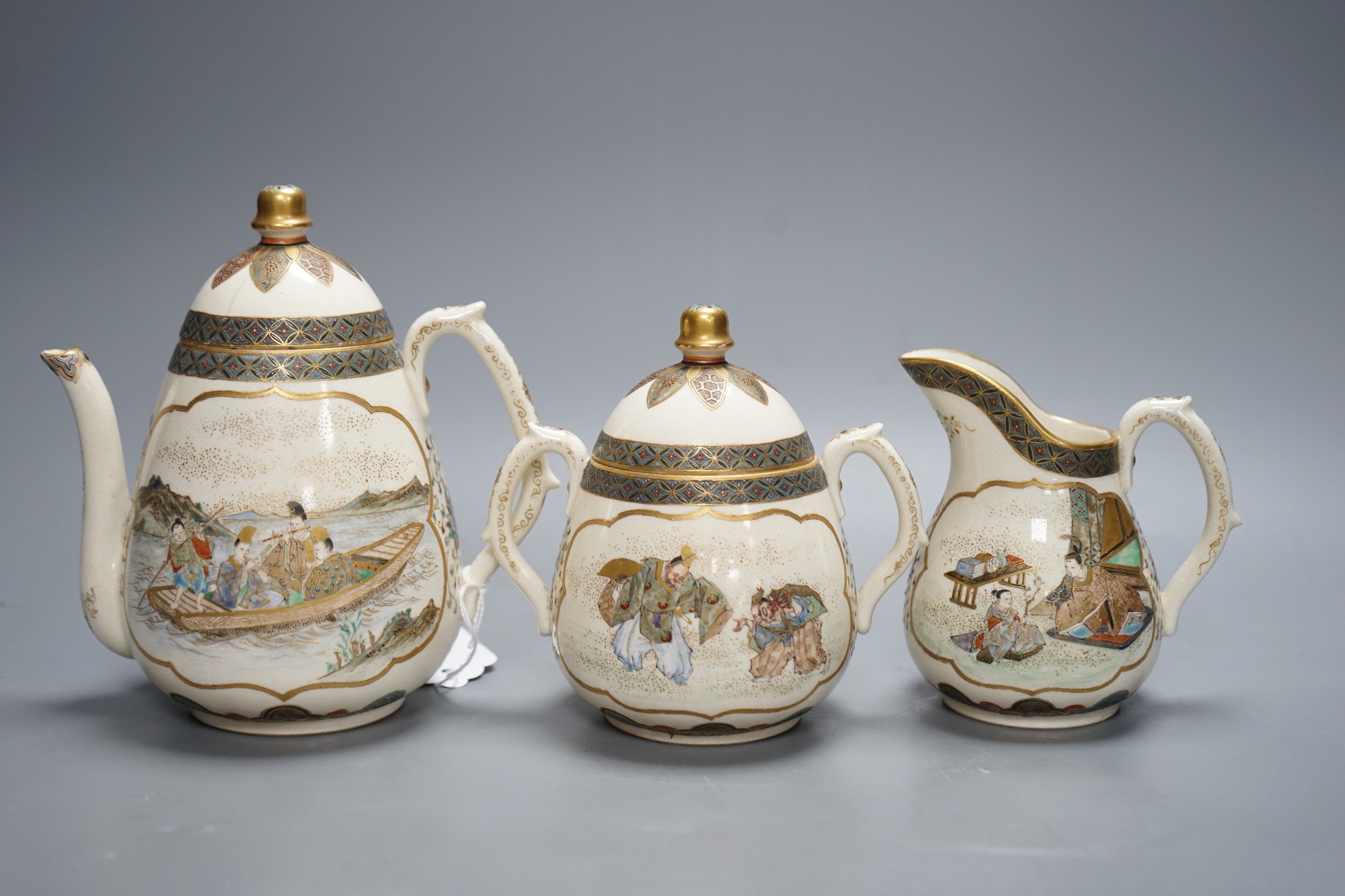 A three piece Japanese Satsuma pottery part tea set, Meiji period - Image 2 of 5