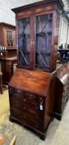 A George III style narrow mahogany bureau bookcase, width 75cm, depth 51cm, height 208cm