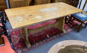 A rectangular oak refectory dining table, length 182cm, depth 79cm, height 76cm