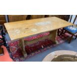 A rectangular oak refectory dining table, length 182cm, depth 79cm, height 76cm