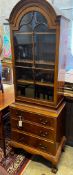 A Queen Anne revival walnut display cabinet, width 67cm, depth 40cm, height 186cm