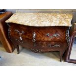 A Louis XV style marble top commode, width 116cm, depth 53cm, height 85cm