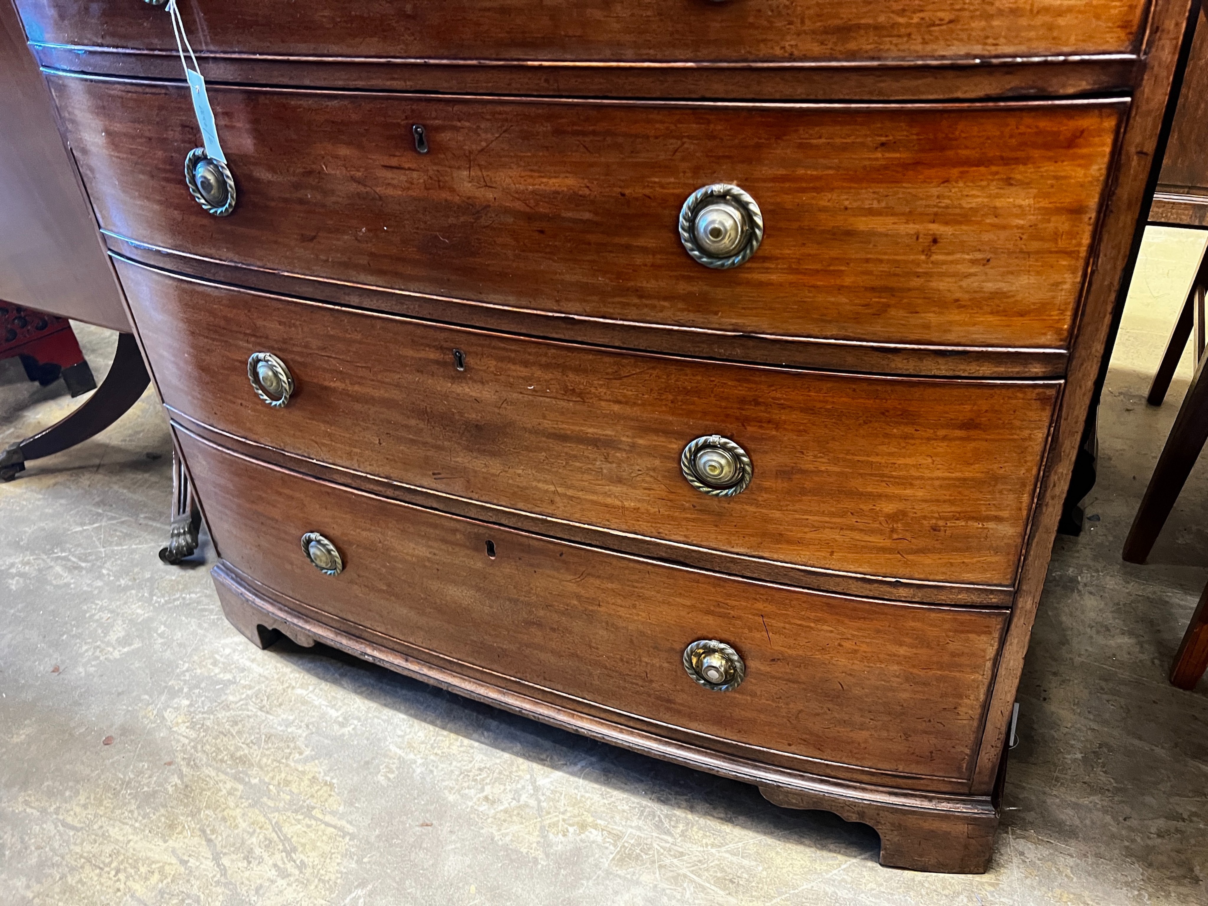 A Regency mahogany bowfront chest, width 102cm, depth 57cm, height 94cm - Image 3 of 3