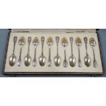 A cased set of twelve early 20th century French 950 white metal teaspoons by Emile Puiforcat,