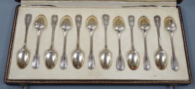 A cased set of twelve early 20th century French 950 white metal teaspoons by Emile Puiforcat,