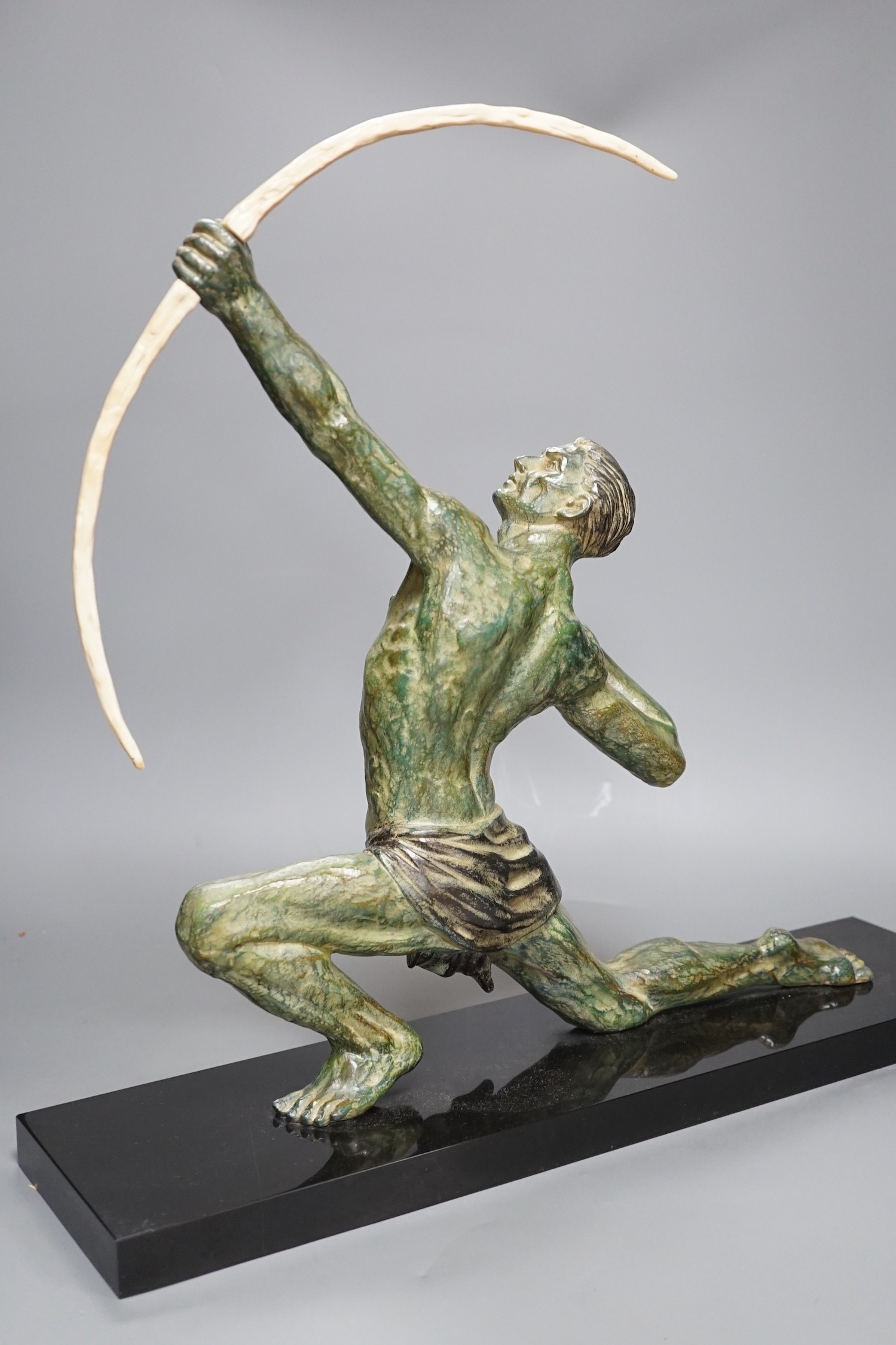 A large Art Deco bronzed figure of an archer, on black marble stand,55 cms wide, - Image 4 of 4