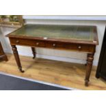 A George IV mahogany two drawer writing table, width 121cm, depth 60cm, height 75cm