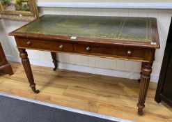 A George IV mahogany two drawer writing table, width 121cm, depth 60cm, height 75cm