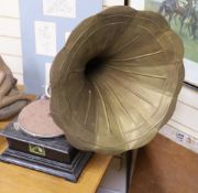 A “His Masters Voice” gramophone with horn