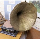 A “His Masters Voice” gramophone with horn