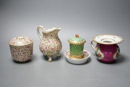 A Vienna porcelain small spittoon, early 19th century, a Sevres style jug, sucrier and pot and a