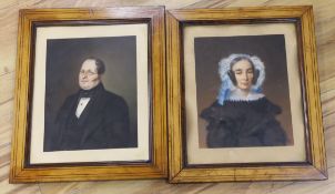 19th century German school, pair of pastels, Portraits of a husband and wife, 26 x 21cm