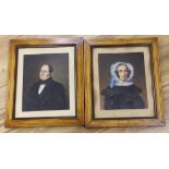 19th century German school, pair of pastels, Portraits of a husband and wife, 26 x 21cm