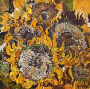 Romey T.Brough (b.1944), oil on canvas, Dried sunflowers, signed and dated '72, 91 x 91cm