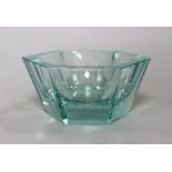 A hexagonal green Moser glass bowl